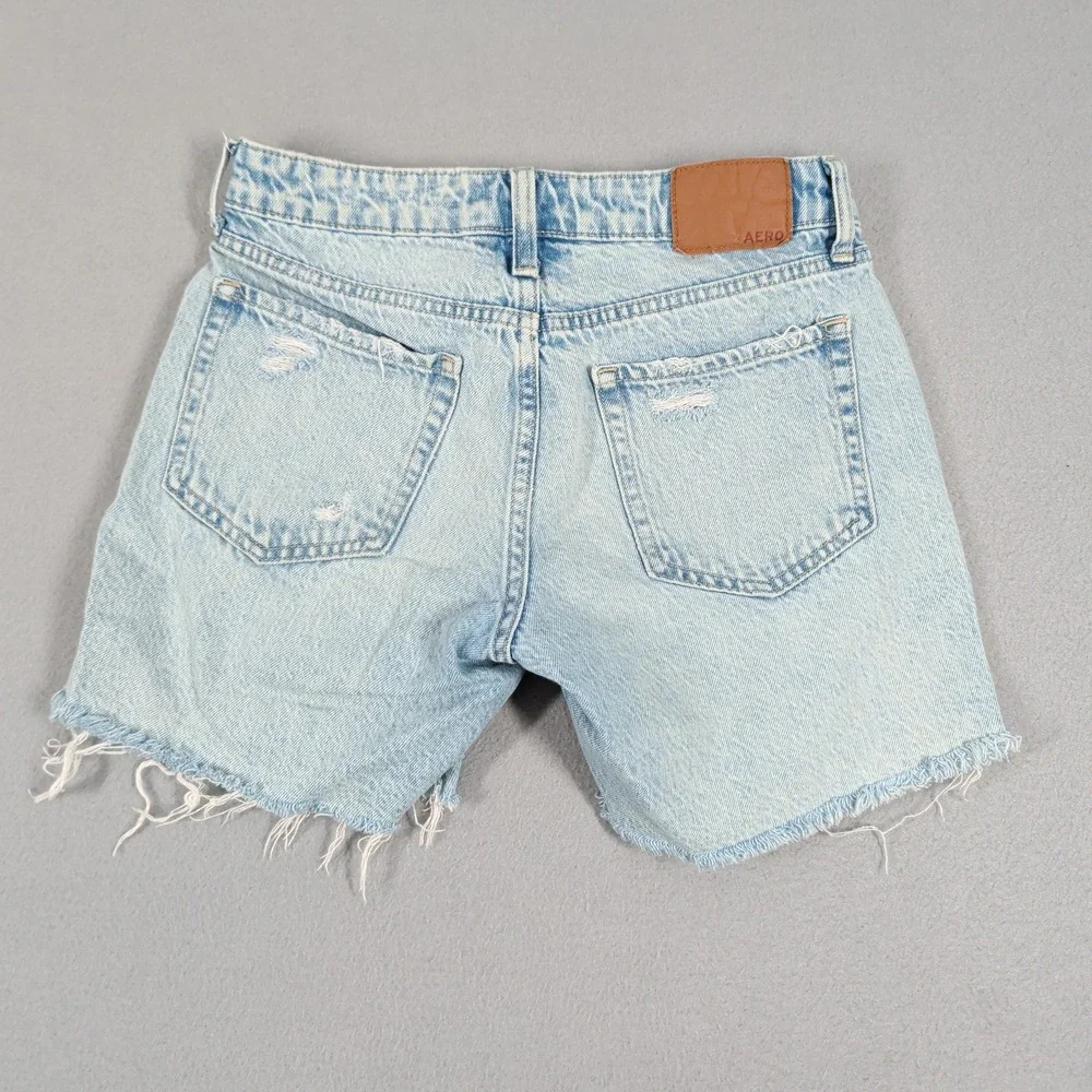 Aeropostale Shorts Baggy Short Women 0 Blue Denim Distressed Raw Hem